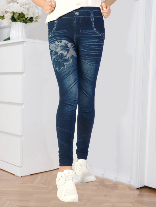 Denim Style Stretchy Leggings (Non-Fleeced) (One Size)